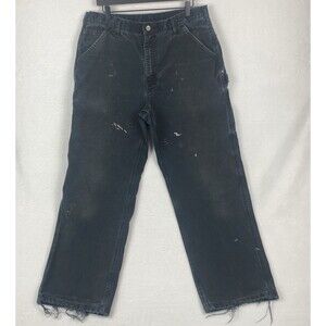Carhartt Distressed Jeans Mens 36X34 Black Utility Loose Fit Carpenter Trashed